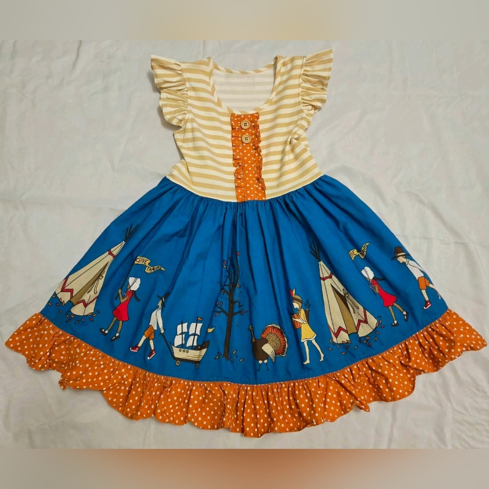 Eleanor Rose Thanksgiving Print Dress Size 7-8